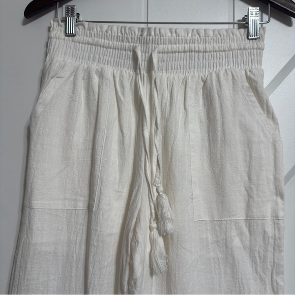 Women’s White Linen Blend Wide Leg Pants M High Waist Boho Beach Lounge Casual - Picture 3 of 7